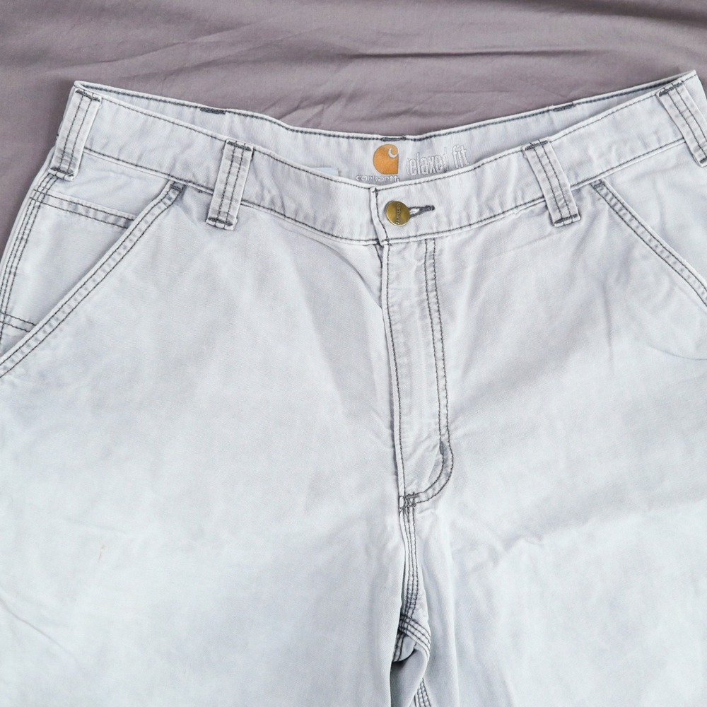 Carhartt Relaxed Fit Shorts Men 36 Grey Cotton Canvas Utility Carpenter Workwear - Picture 3 of 10